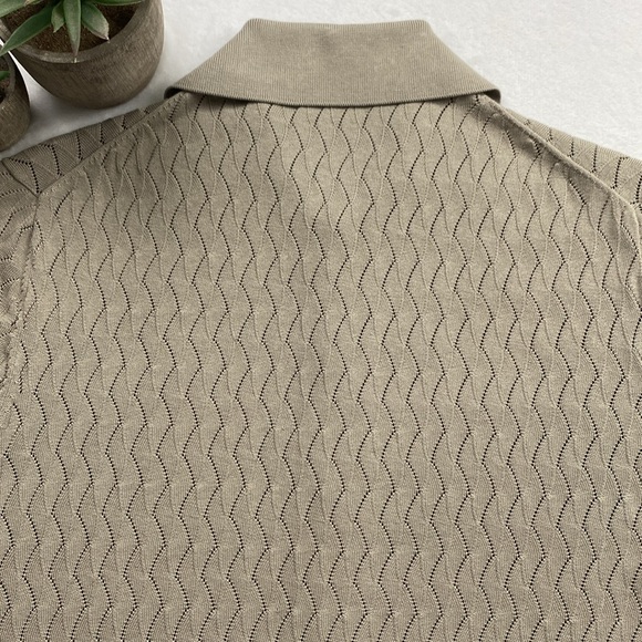 Suitsupply Cotton Silk Semi Sheer Lace Knit Short Sleeve Button Up Polo Cardigan - Picture 6 of 14